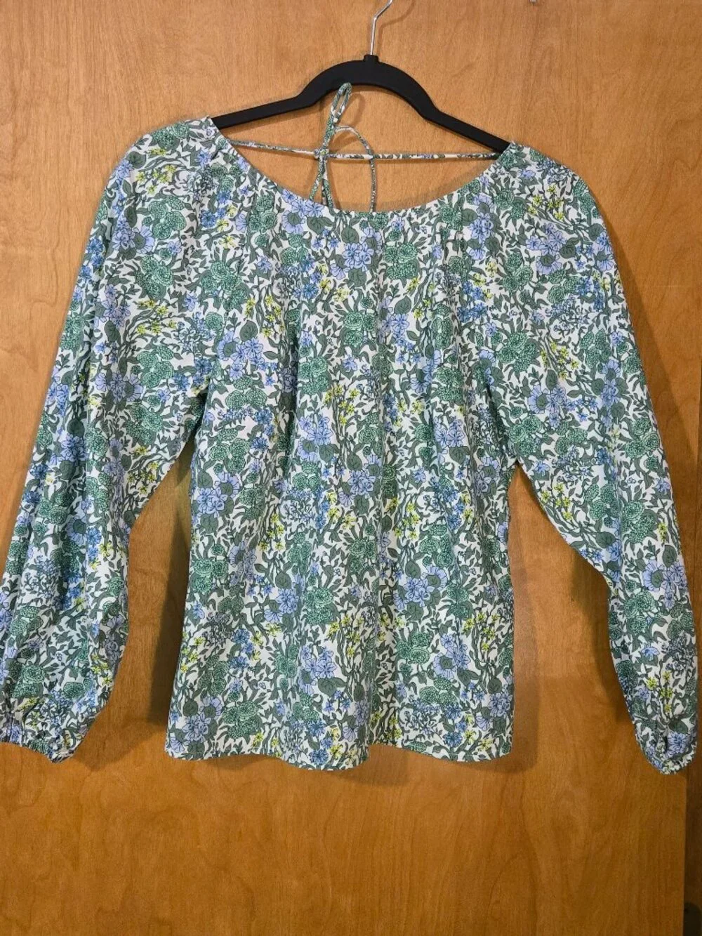 J. Crew Tie Back Stretch Cotton Poplin Top Floral Green XS size 2 Organic cotton